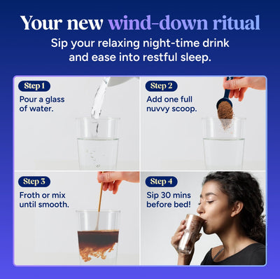 Step-by-step guide for a healthy evening ritual with Nuvvy chocolate sleep drink.